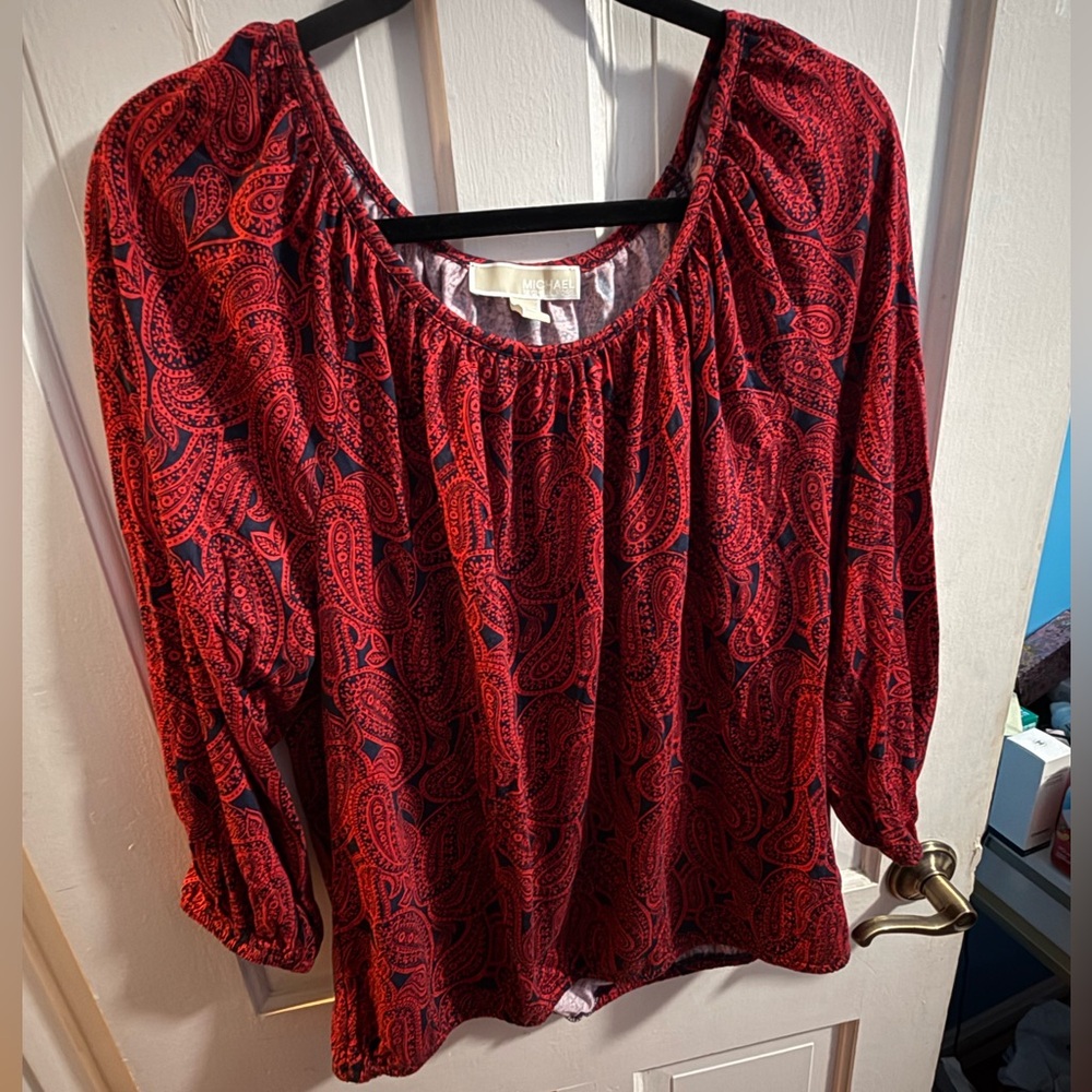MICHAEL Michael Kors Red and Black Paisley Blouse